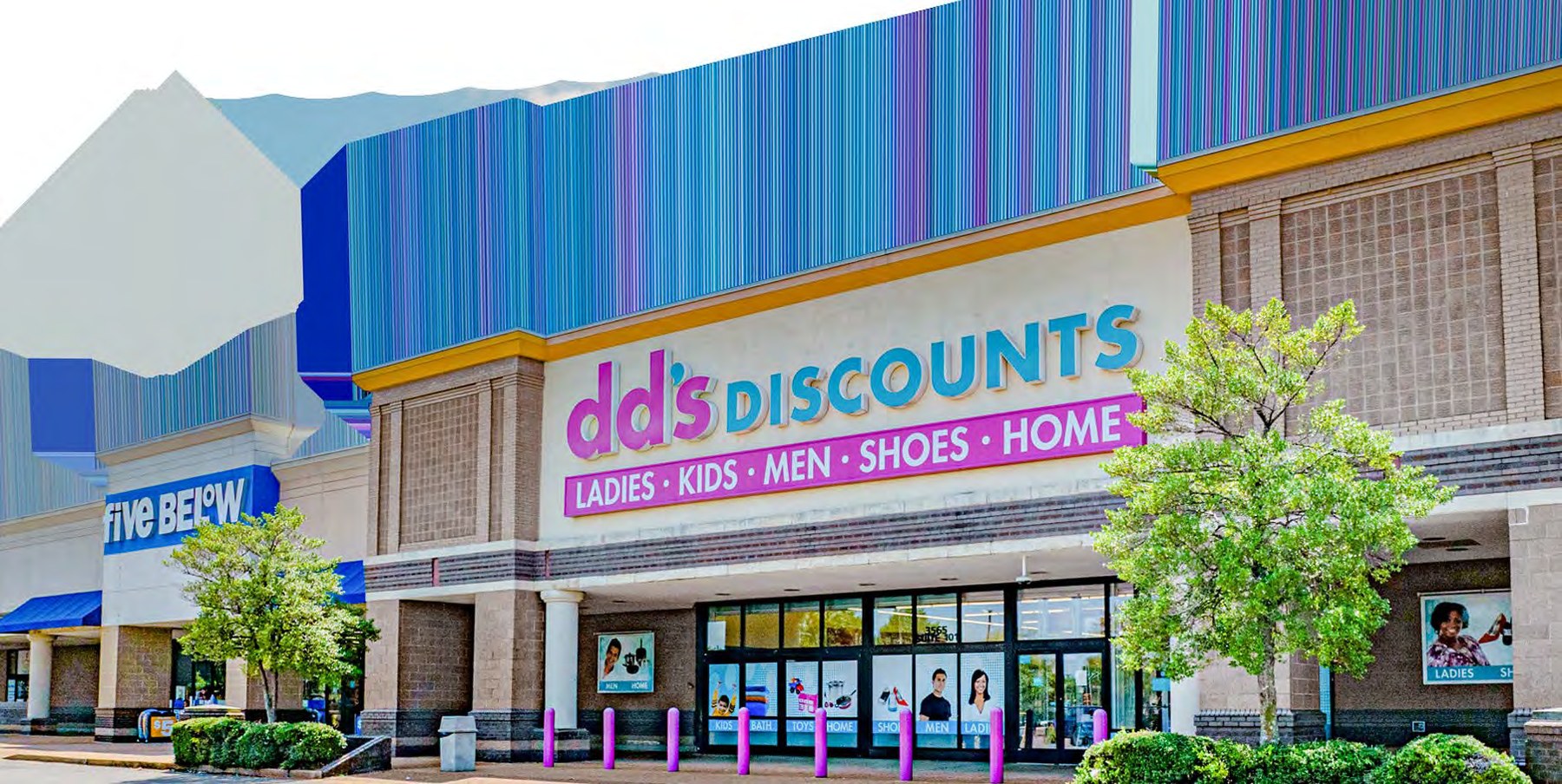dd's DISCOUNTS and Five Below storefronts at Cross Creek